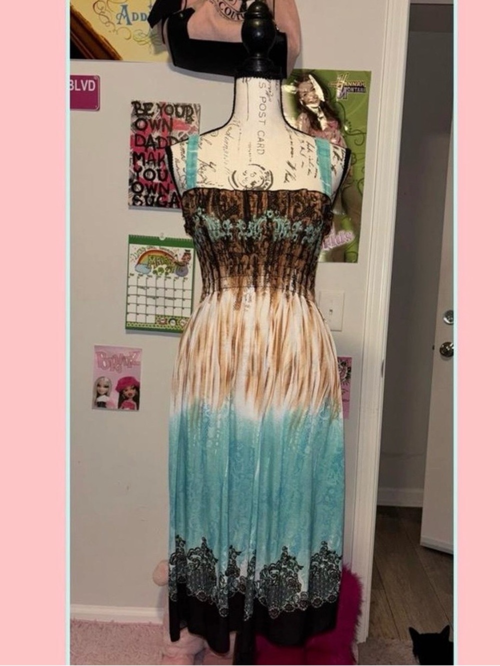 Y2K • 2000s Style Strapless Ombre Maxi Dress in Turquoise and Brown